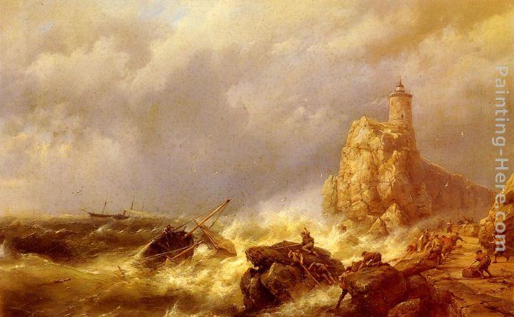 A Shipwreck In Stormy Seas painting - Hermanus Koekkoek Snr A Shipwreck In Stormy Seas art painting